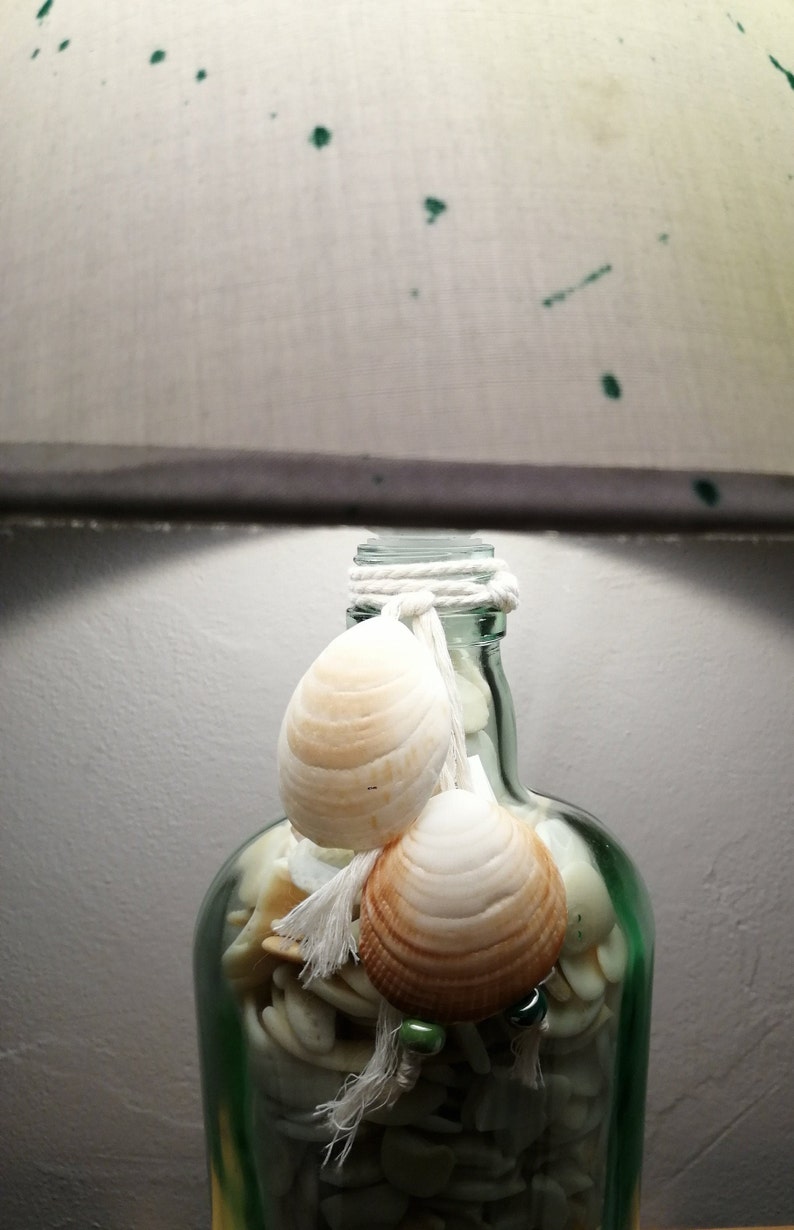 seaside design desk lamp bottle glass and shells image 2