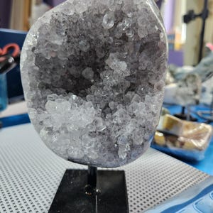 Amethyst Geode on Stand !! All Natural !! Gemmy Purple Druzy With Perfect Points !