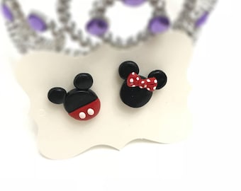 Mickey and Minnie Earrings, Polymer Clay Earrings, Mickey Mouse, Minnie Mouse