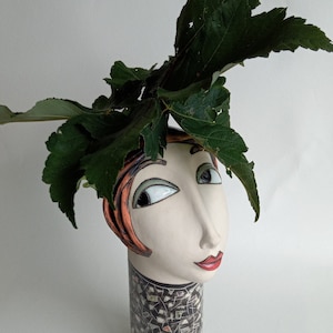 Face flower pot, Ceramic woman sculpture, Flower ceramic vase, Modern vase, Handmade ceramic vase, Table decor vase, Head woman vase