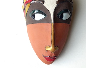 Ceramic sculpture, Mask for wall, Home decor mask, Fireplace decor, Office decor, Mask of woman, Handmade ceramic mask