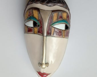 Ceramic mask handmade, Ceramic face, Ceramic sculpture, Mask for wall, Fireplace decor, Office decor, Mask of woman, Decorative mask