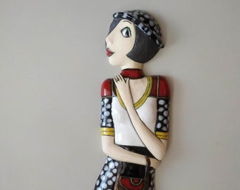 Ceramic wall figure, Woman sculpture, Art doll sculptures, Pottery handmade, Unique art gift, Woman figure, Wedding gift, Home decor