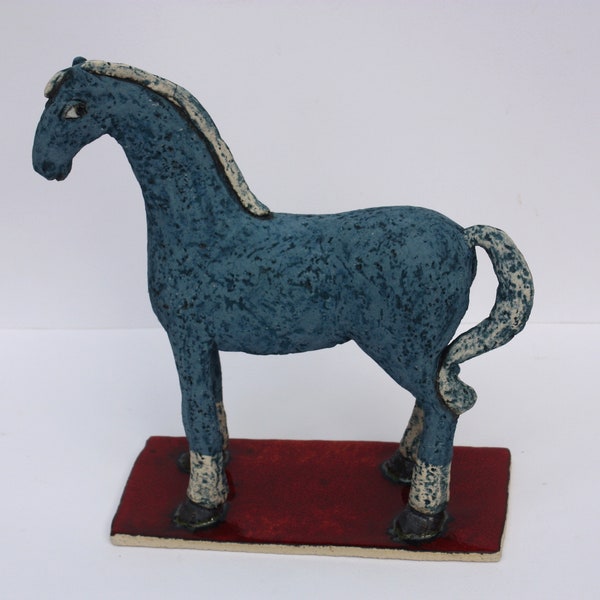 Unique horse figure, Blue ceramic horse, Handmade sculpture horse, Ceramic statue, Clay horse, Ceramic statue, Horse lovers gift, Animals
