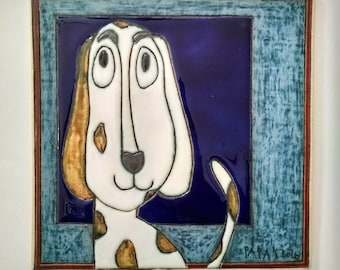 Handmade ceramic tile with dog, Decorative tile, Dog lovers tile, Handmade tile for wall, Ceramic tile, Tile home decor, Funny ceramic tile