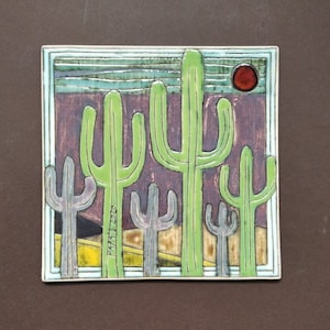 Cactustegel, cactusdecor, handgemaakte tegel, tegelbekleding, tegel Cactusliefhebber, tegeldecoratie, tegel met cactus, tegel achterwand, badkamertegel