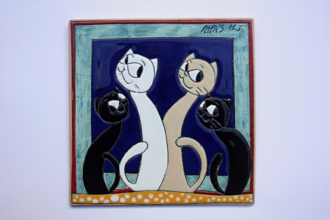 Handmade Tile With Cat, Wall Tile, Children Room Decor, Gift for Kids ...