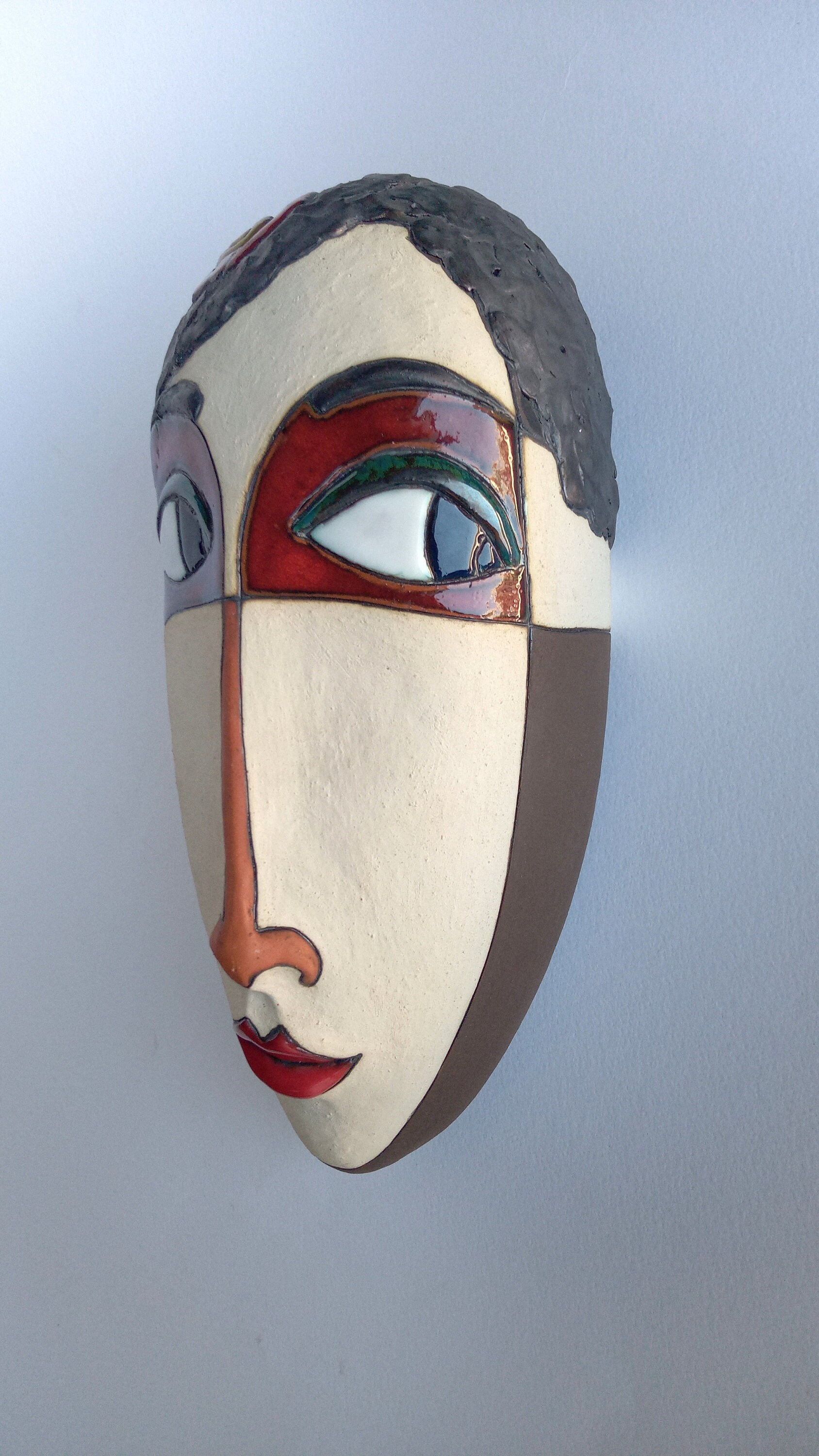 Ceramic sculpture, Mask for wall, Home decor mask, Fireplace decor, Office decor, Mask of woman, Handmade ceramic mask