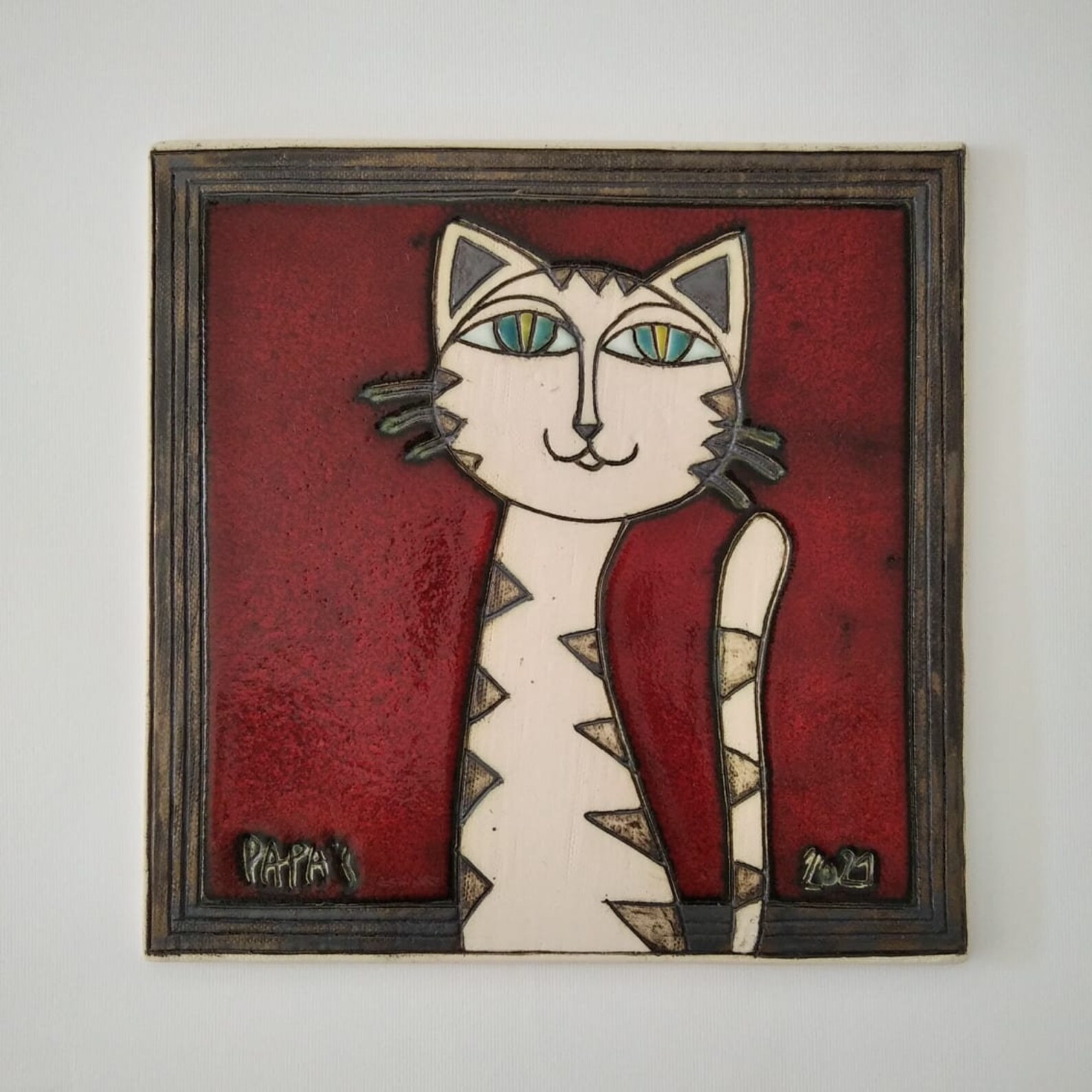 Handmade Ceramic Tile Tile With Cat Hanging Tiles Cat Motif - Etsy