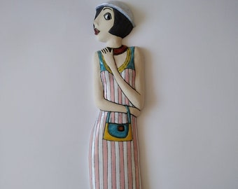 Ceramic art doll, Wall hanging sculpture, Ceramic wall, Home decor, Handmade wall art, Modern ceramic, Sculpture woman, Art statue