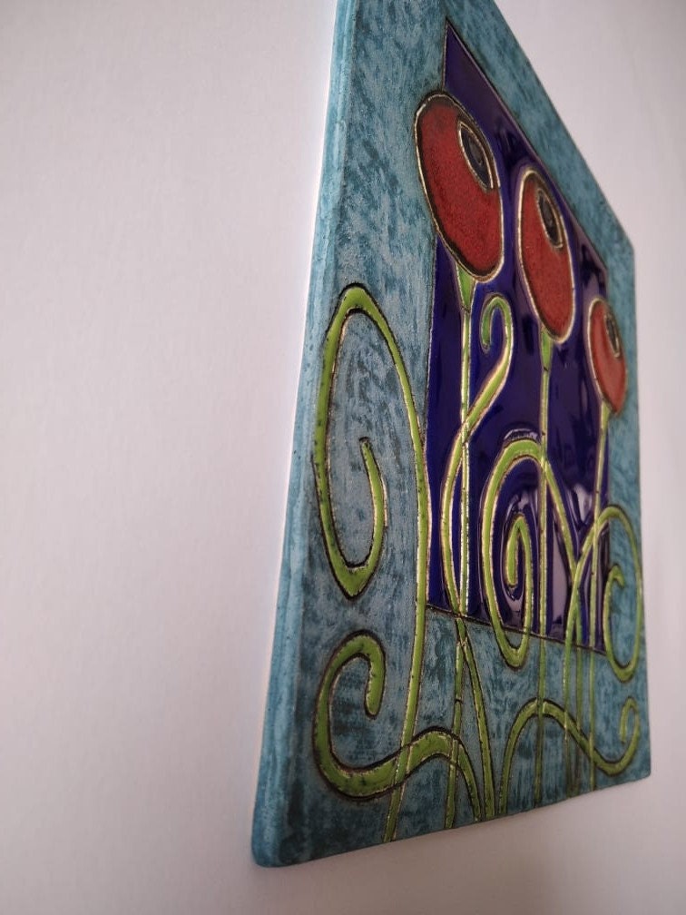 Hanging Wall Tile Ceramic Tile With Flowers Hanging Figure Etsy