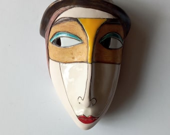 Modern sculpture, Wall art sculpture, Handmade mask, Home decor mask, Ceramic face,  Ceramic wall mask, Mask of woman, Pottery mask