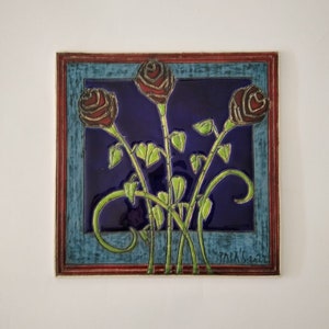 Handmade roses tile, Ceramic wall tile, Home decor, Wall hanging, Wall tile, Handmade wall tiles, Ceramic tile, Wall plaque, Tile with roses