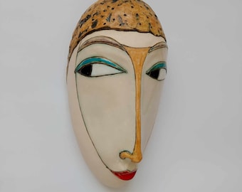 Modern sculpture, Wall art sculpture, Handmade mask, Home decor mask, Ceramic face,  Ceramic wall mask, Mask of woman, Pottery mask