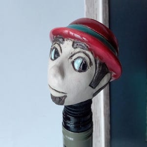 未使用 レトロ ピエロ ボトルストッパー 手作りの陶器製ワインコルク栓 | ユニークなボトルストッパー