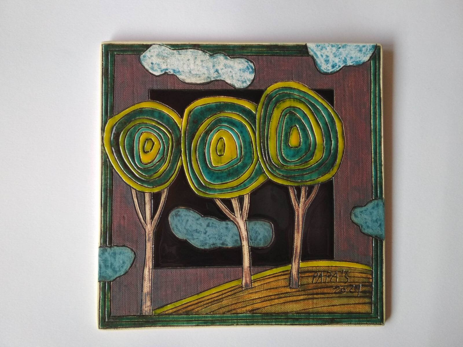 Handgemachte Keramik Kunst Fliese Fliese mit Bäumen | Etsy