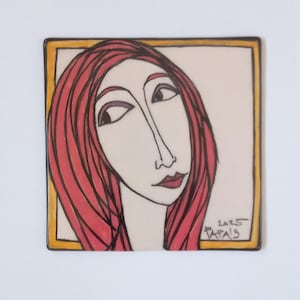Ceramic tile with woman, Wall art, Hanging tile, Home decor, Handmade tile, Ceramic tile, Pottery tile, Pottery wall art, Hand painted tile