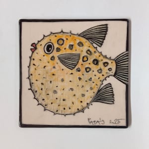 Handmade ceramic tile, Marine motif tile, Decorative wall tile, Pottery wall art, Bathroom decor tile, Ceramic wall art, Wall decor tile
