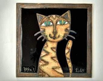 Wall Tiles, Cat Tile, Pottery Cat Tile, Wall Hanging, Handmade Wall Tiles, Kitchen Room Decor, Cat Motif Tiles, Cats Lovers Gift, Kids Tile