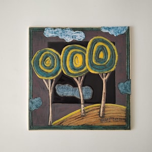 Handmade Ceramic Art Tile, Tile with Trees, Hanging Tiles, Trees Motif Tile, Home Decoration Tile, Original Art Tile, Home Decor tile