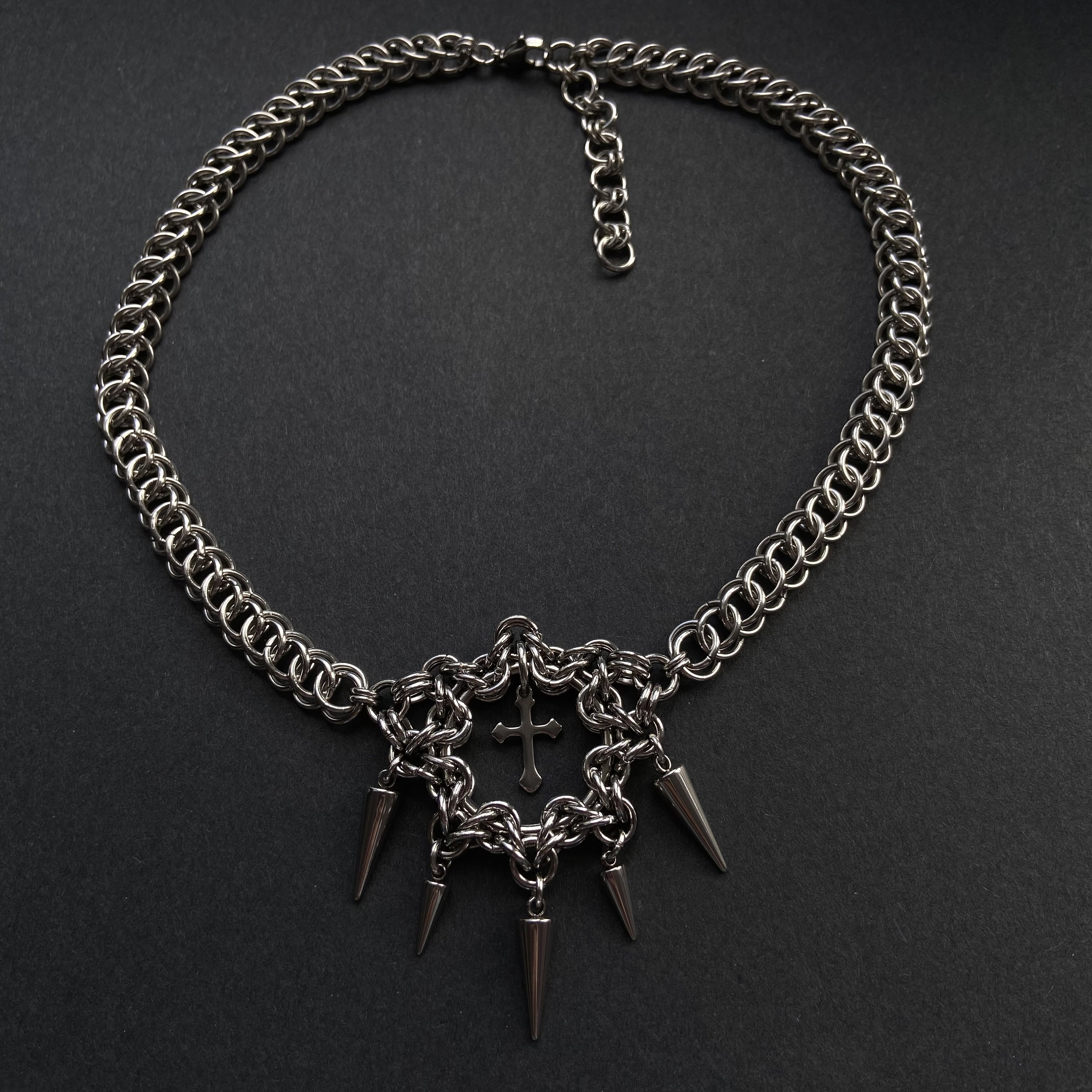 アクセサリー archive spike necklace Gothic y2k opium Spiked Necklace, Spike Choker, Spike Collar, Spike Chain, Silver