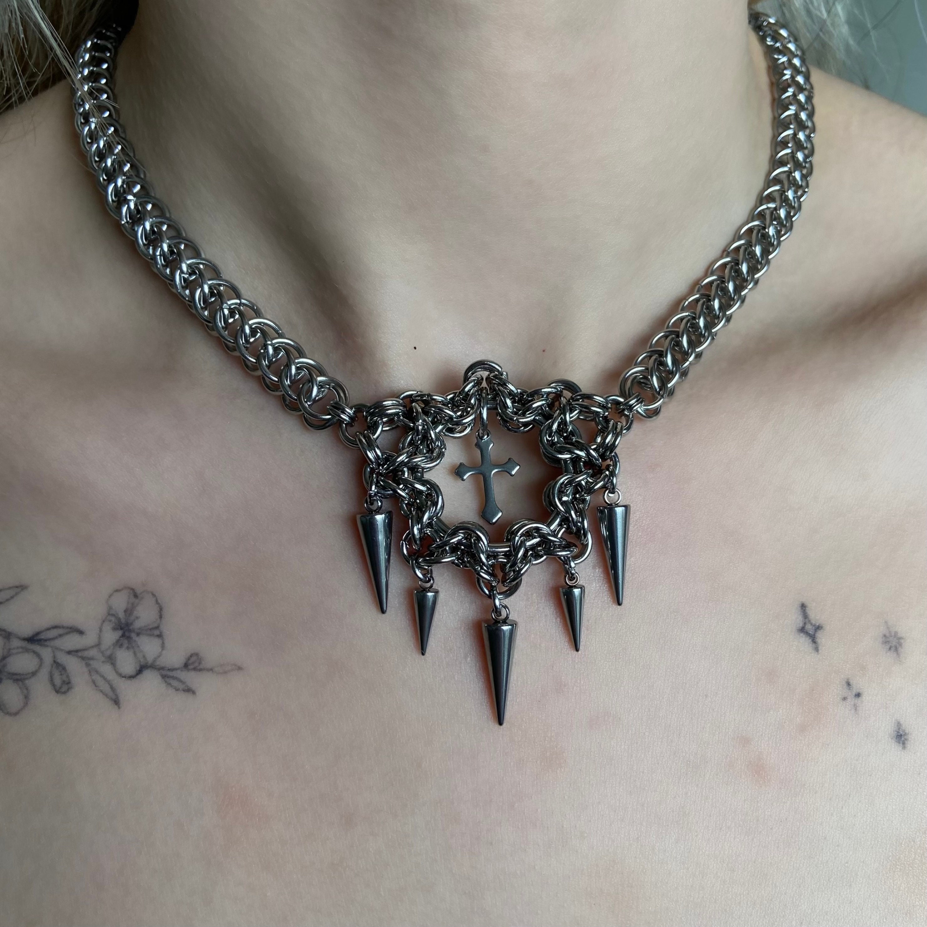 アクセサリー archive spike necklace Gothic y2k opium Punk Spike Chain Necklace: Y2K Gothic Rivet Accessory - Etsy