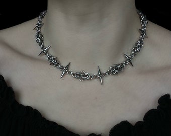 Thorns Necklace, Spiked Chainmail, Byzantine, Stainless steel, Handmade