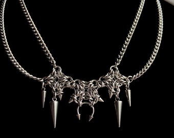 Cyber spikes necklace Stainless steel, Handmade