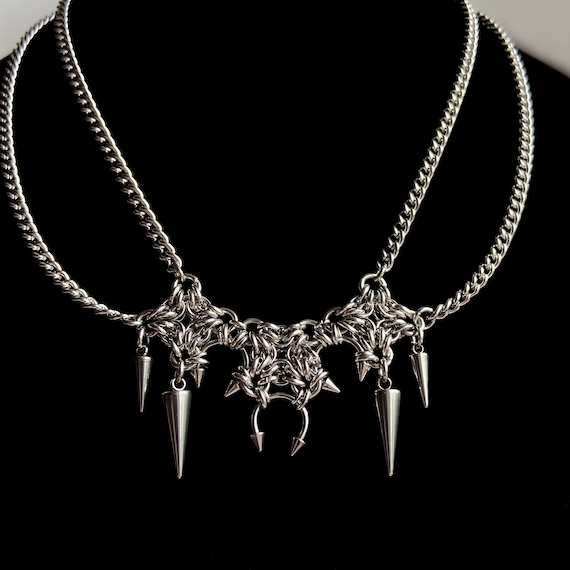 Cyber Spikes Necklace Stainless Steel, Chainmail