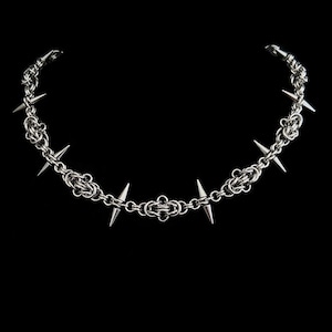 Thorns Necklace, Spiked Chainmail, Byzantine, Stainless steel, Handmade afbeelding 2