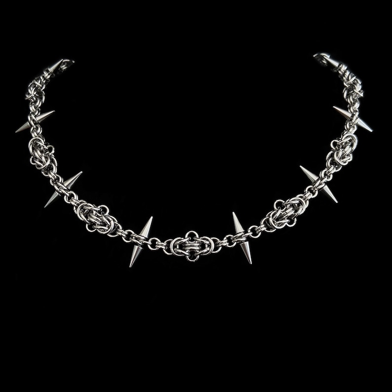 Thorns Necklace, Spiked Chainmail, Byzantine, Stainless steel, Handmade afbeelding 2