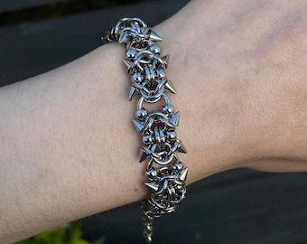 Spiked Byzantine Chainmail Bracelet, Chainmaille, Stainless steel, Handmade