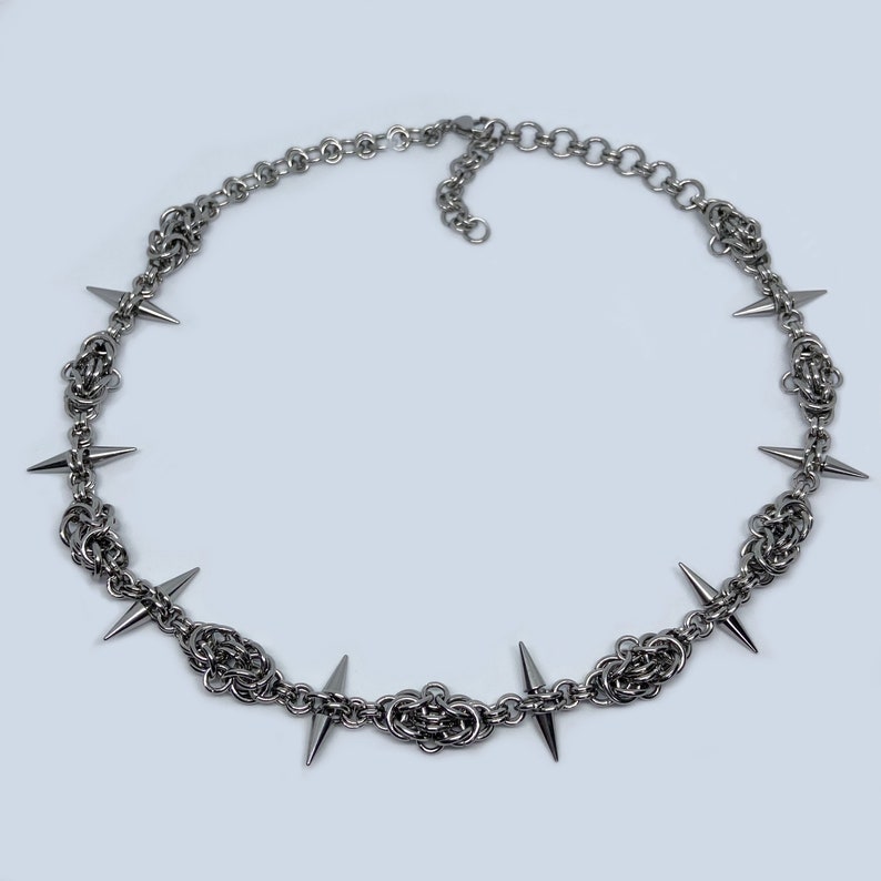 Thorns Necklace, Spiked Chainmail, Byzantine, Stainless steel, Handmade afbeelding 4