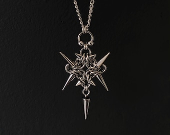 Spiked Chainmail pendant necklace, Stainless steel, Handmade