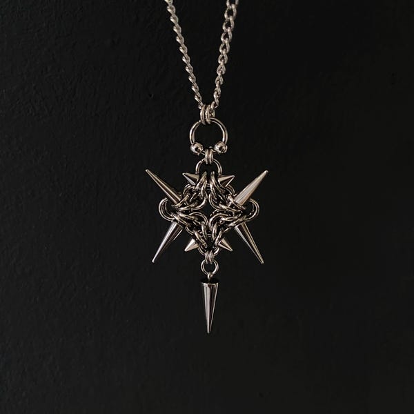 Spiked Chainmail pendant necklace, Stainless steel, Handmade