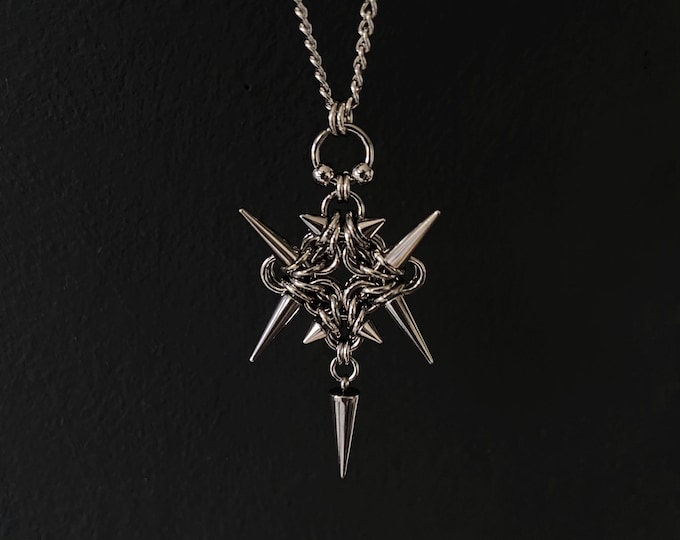 Spiked Chainmail pendant necklace, Stainless steel, Handmade
