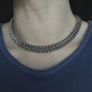 Chunky Chainmail Necklace Choker, Chainmaille, Stainless steel, Handmade