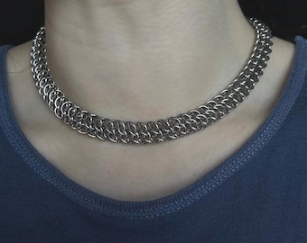 Chunky Chainmail Necklace Choker, Chainmaille, Stainless steel, Handmade