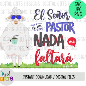 Pan jest moim pasterzem, projekt Png, Jpg, SVG, koszula Cricut Design (angielski - hiszpański)