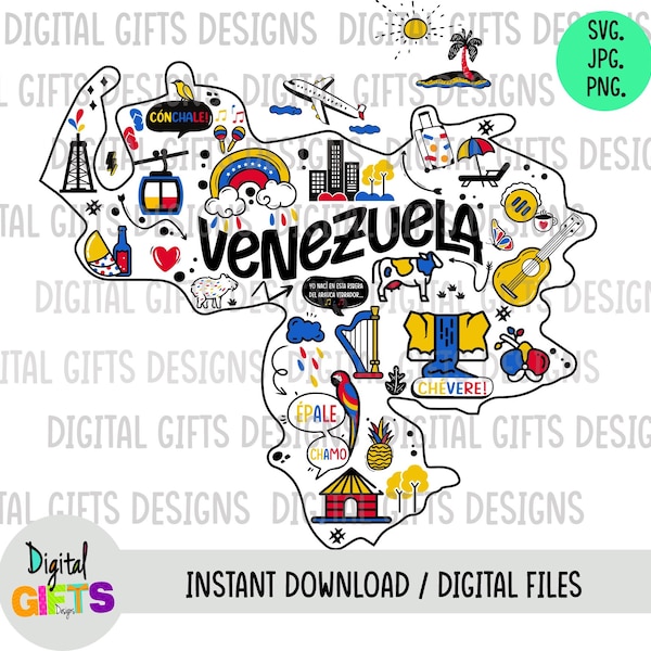 Mapa de Venezuela Imágenes, diseño Svg, Png, Jpg Design, Silhouette, Cricut, Cut Files.