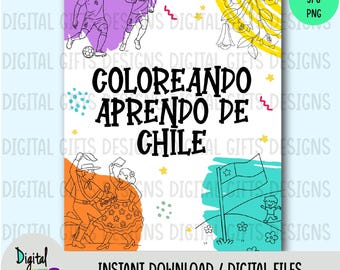 Learning about Chile through coloring. Coloring Book - 13 images to color and 2 activities, PDF and JPG format