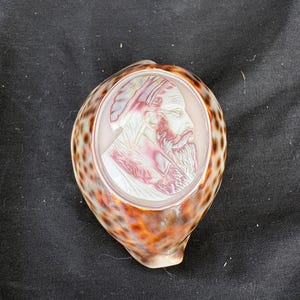 Antique Carved Conch Shell Cameo: Male Profile (Approx. 3x2 inches)