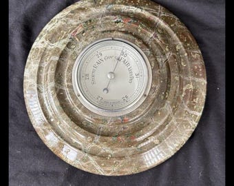 Art Deco gestuftes Barometer aus Marmor, 10 Zoll Durchmesser, schweres Wetterinstrument