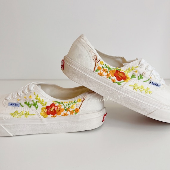 Embroidered Orange Rose Flower Vans Shoes Wedding Gifts Etsy UK