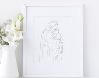 Jesus Hugging Child Line Art Print: Baptism Gift (Digital Download)