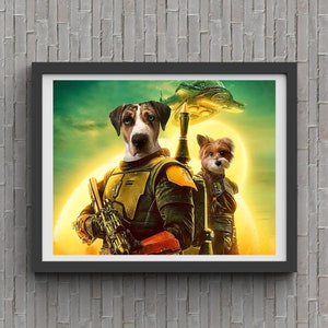 Boba Fett & Fennec Shand, Mandalorian dog portrait, Star Custom Pet Portrait, The Book of Boba Fett, Custom cat portrait,  Jedi Wars