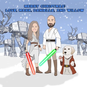 Portrait Star Cartoon Wars, cadeau de Noël, portrait de couple, cadeau pour s'amuser en famille, portrait de famille star personnalisé, portrait de groupe sur la guerre