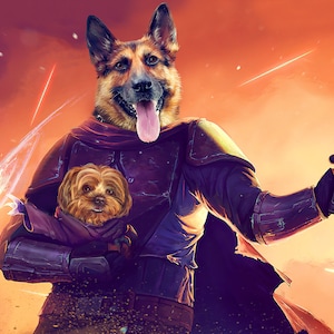Star Custom Dog Portrait, Custom portrait, Mandalorian dog portrait, Christmas gift, pet portrait, Jedi Wars, cat portrait, pet loss gift
