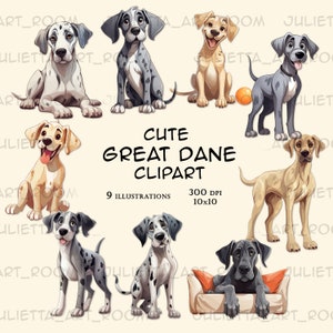 Great dane honden clipart, schattige Great dane png sublimatieontwerp, DIY portret, handgetekende hond illustratie, Duitse dog moeder