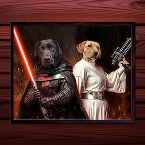 Dark Lord Hundeportrait, Prinzessin Leya Haustierportrait, Zwei Haustiere Portrait, Weihnachtsgeschenk, Jedi Wars Katzenportrait, Geschenk Aufmunterung